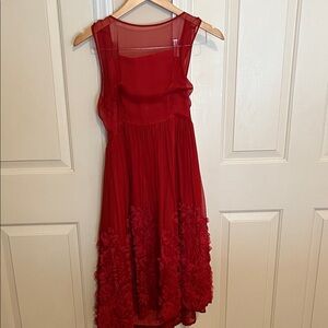 Chic Red Midi Dress with Floral Accents